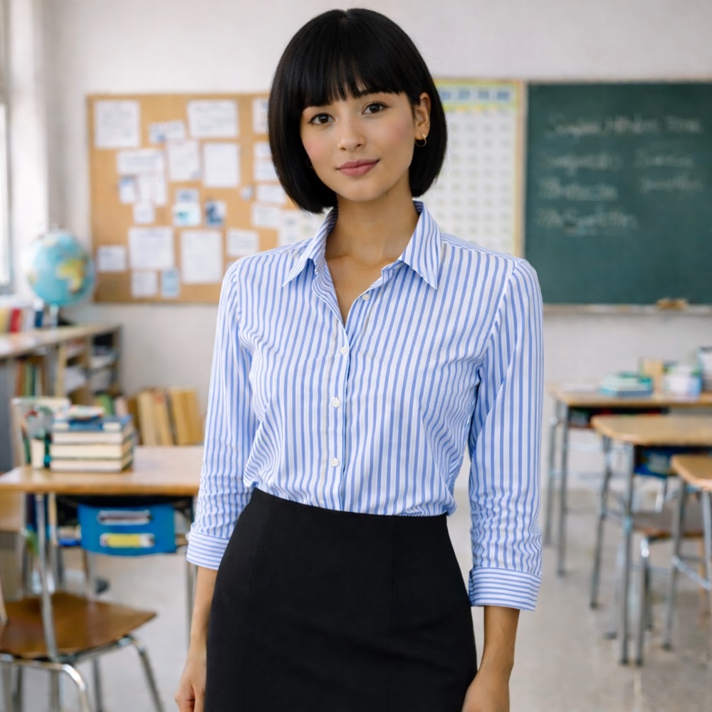 Theory Cicely Blue White Stripe Button Down Shirt.